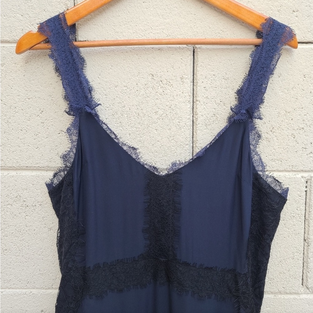 La Ligne | Maggie Lace Slipdress  Silk In Midnight Navy Black - Picture 4 of 13
